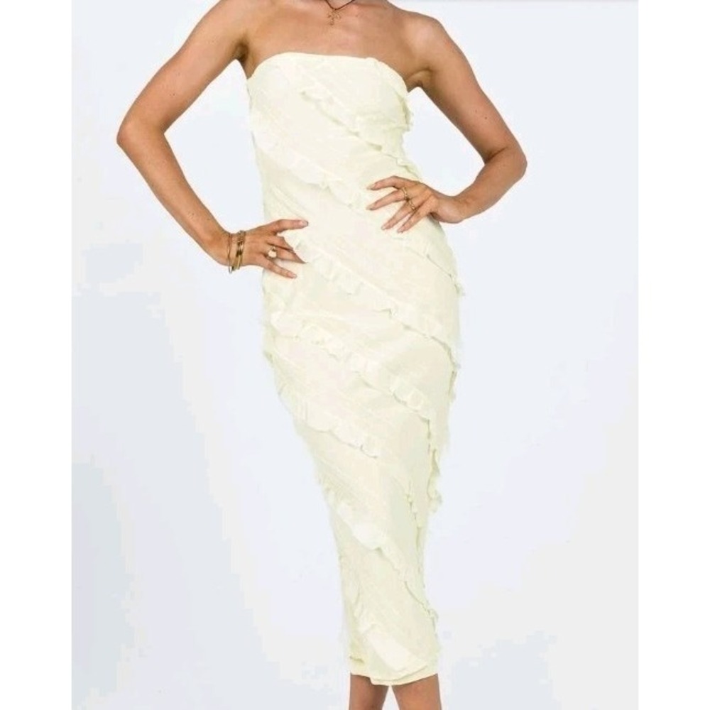 Princess Polly Baylie‎ Dress 10 Beige Ruffled Halter Top Midi Size
